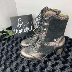 Dkode Black Floral Leather Heeled Boots